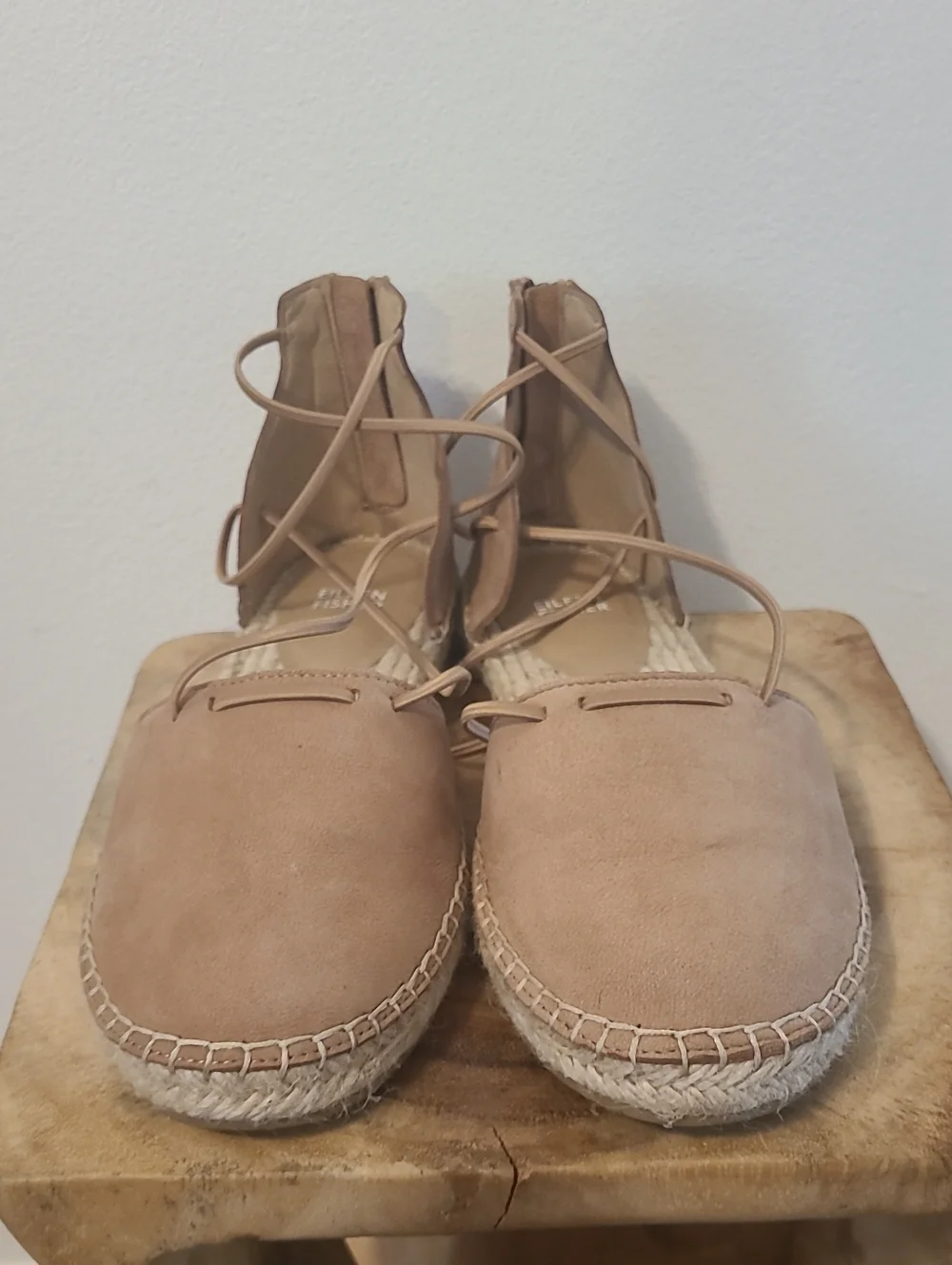 Eileen Fisher Tan Lace-Up Espadrille Flats